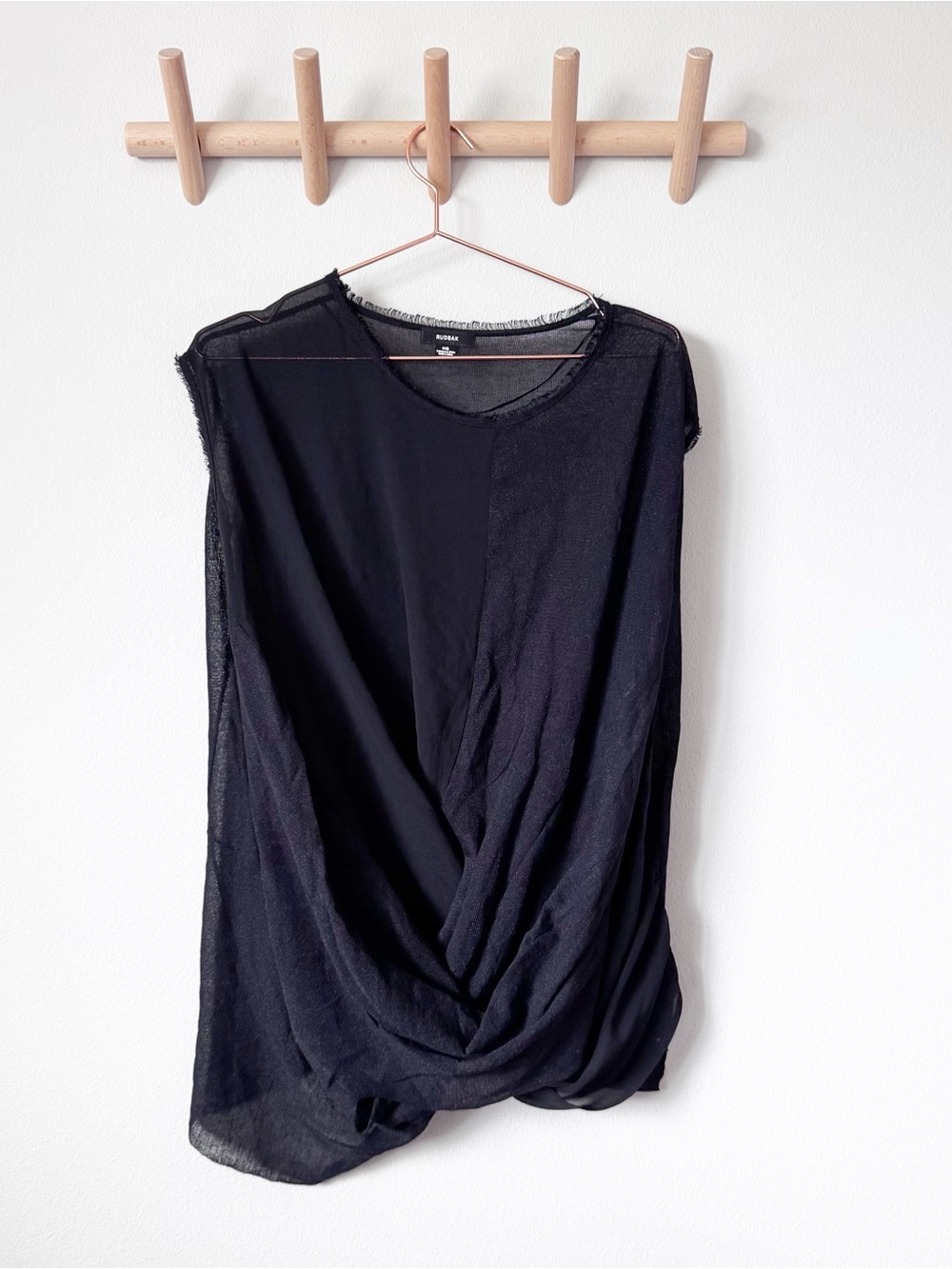 RUDSAK Black Textured Knit Top with Fringe Trim